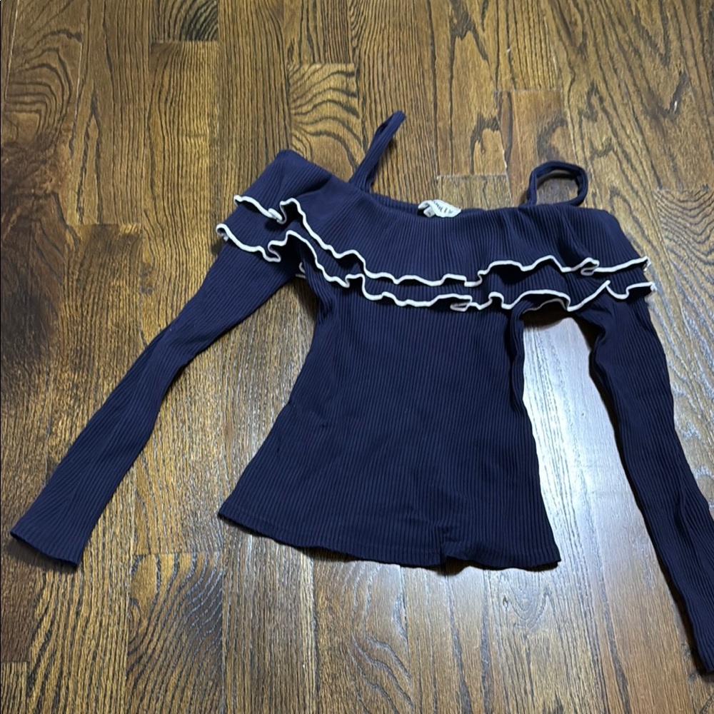 Navy Off-Shoulder Long Sleeve Top